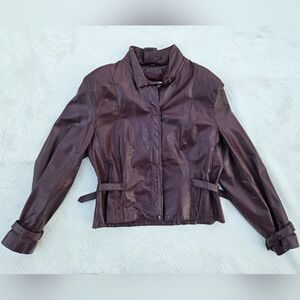Vintage 70s Burgundy/Oxblood Split End Ltd. Leather Jacket Belted Sz13-14